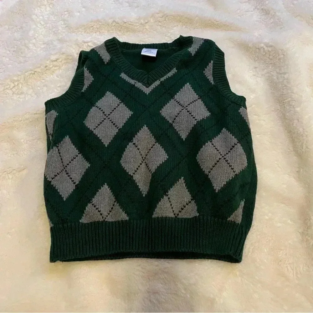 Gymboree 100%‎ cotton XS green and gray sweater vest